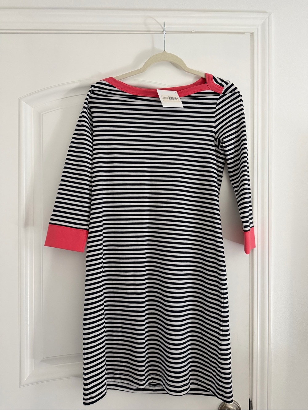 NWT Duffield Lane Navy & White Stripe Dress with Pink Trim Boatneck - size small